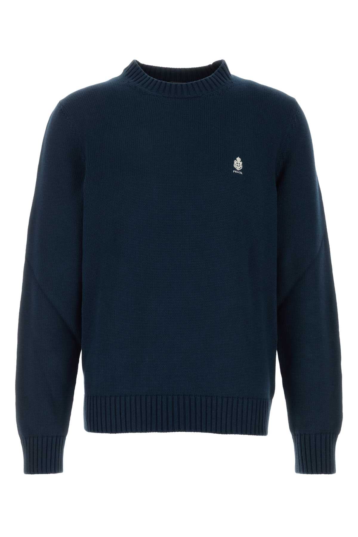 Prada Men Navy Blue Cotton Sweater