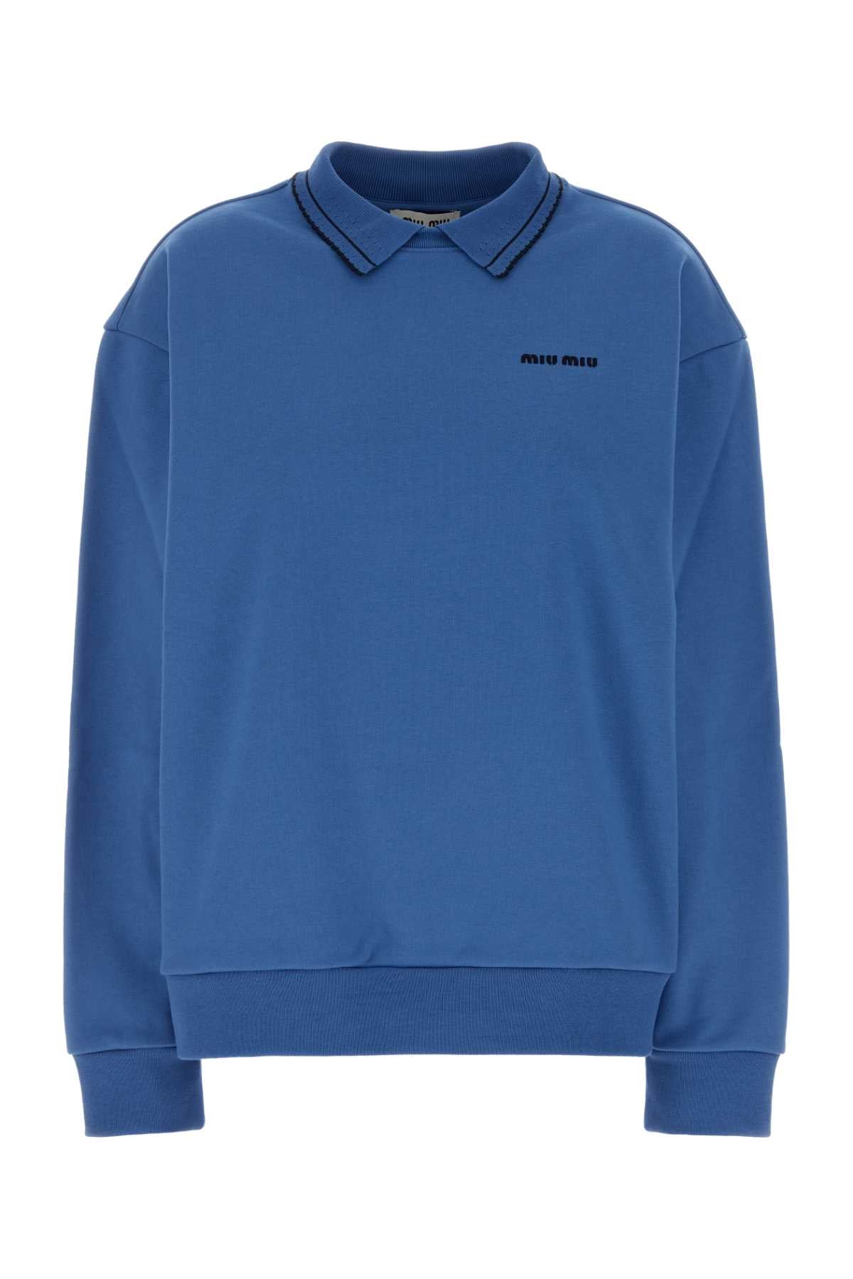 Miu Miu Women Cerulean Blue Cotton Oversize Polo Shirt