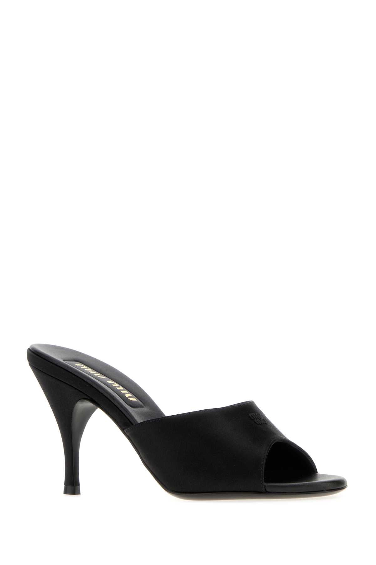 Miu Miu Women Black Satin Mules