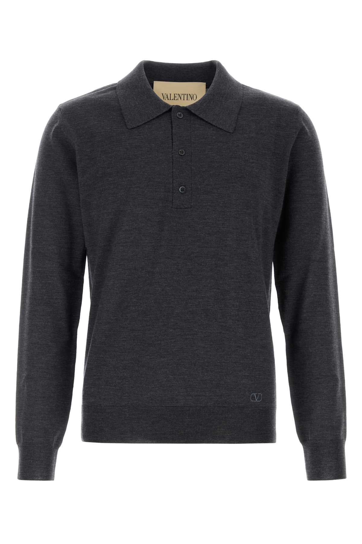 Valentino Garavani Men Charcoal Wool Polo Shirt