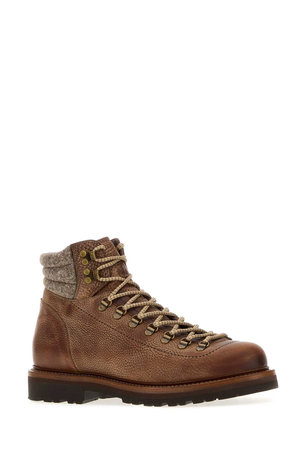 Brunello Cucinelli Men Caramel Leather Ankle Boots