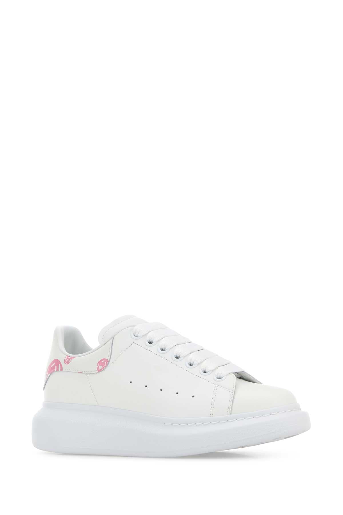 Alexander Mcqueen Women White Leather Sneakers With Printed Leather Heel