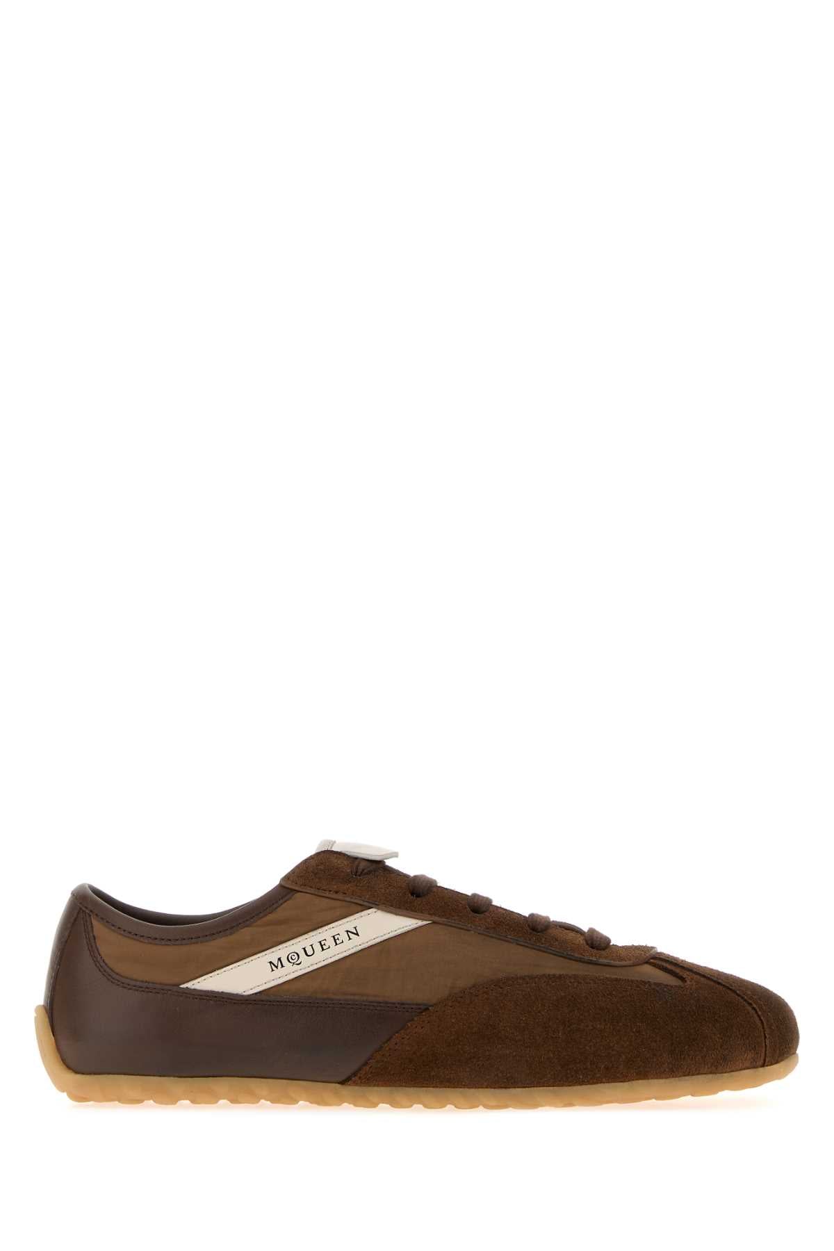 Alexander Mcqueen Men Chocolate Leather And Fabric Boxe Sneakers