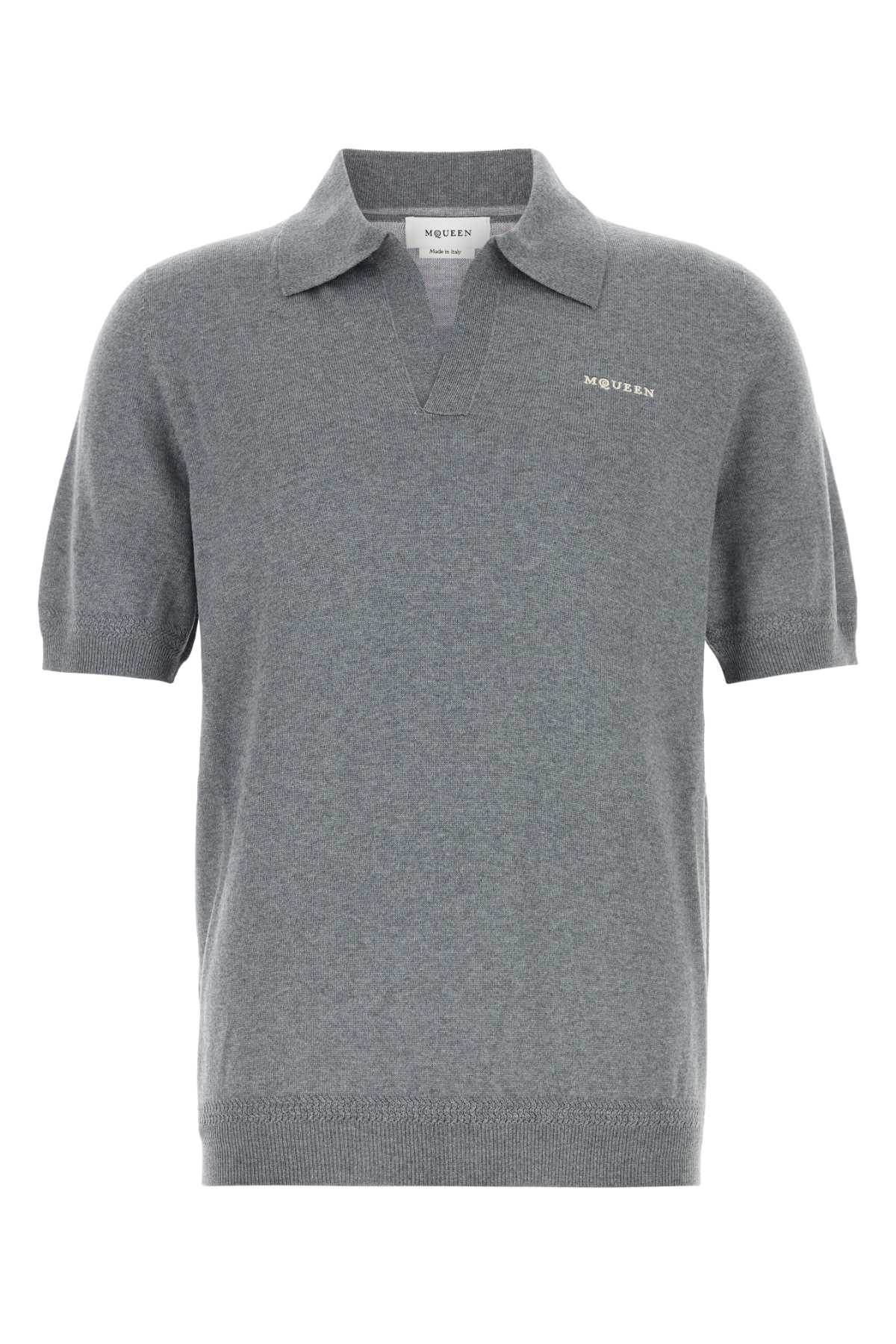 Alexander Mcqueen Men Grey Wool Polo Shirt