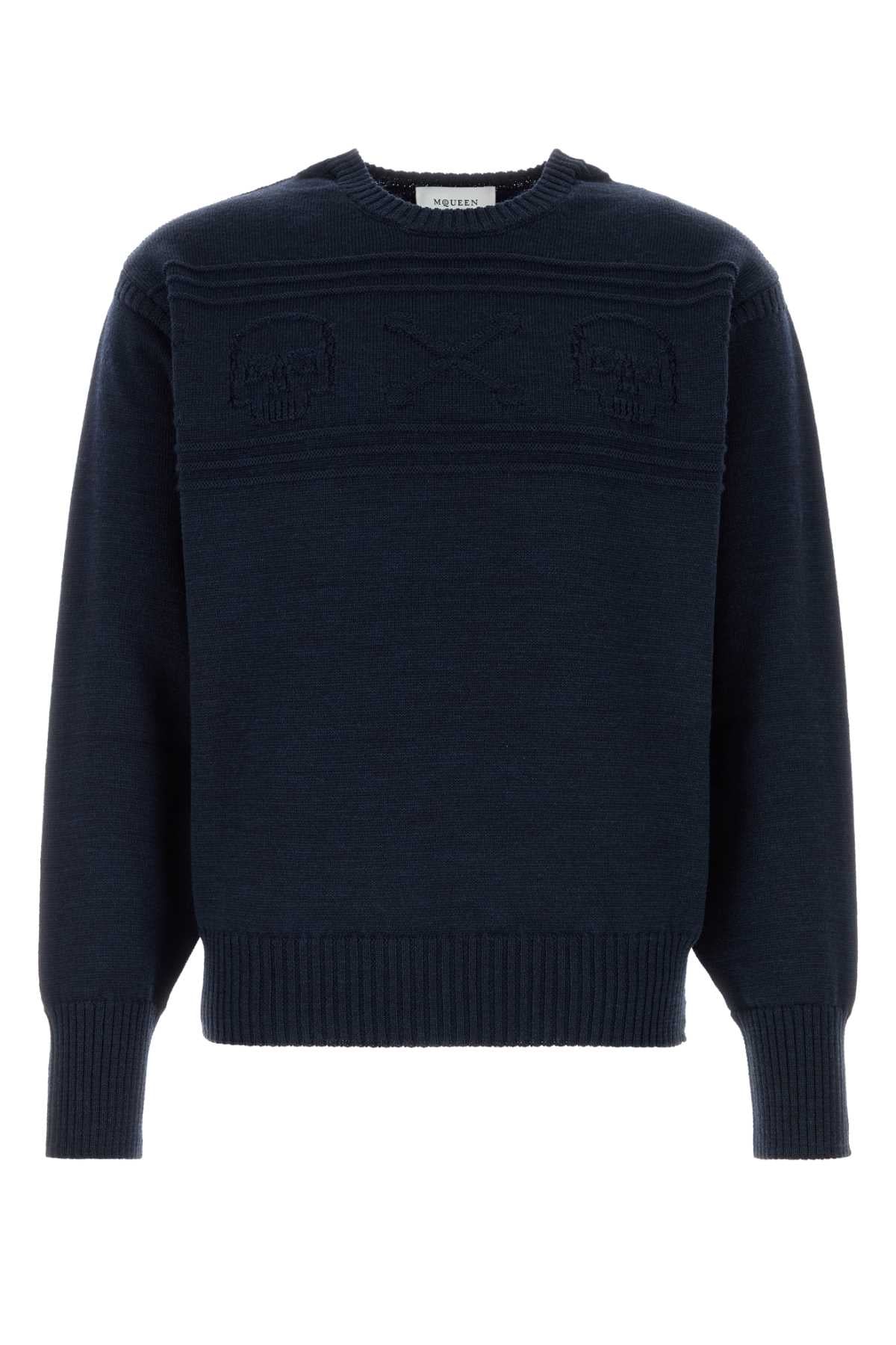 Alexander Mcqueen Men Navy Blue Wool Sweater
