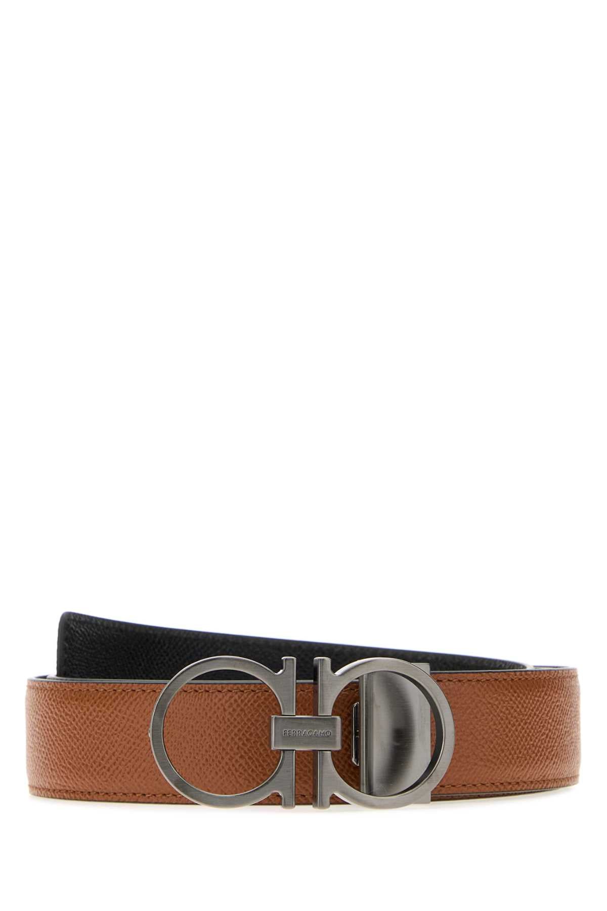 Salvatore Ferragamo Men Biscuit Leather Reversible Belt