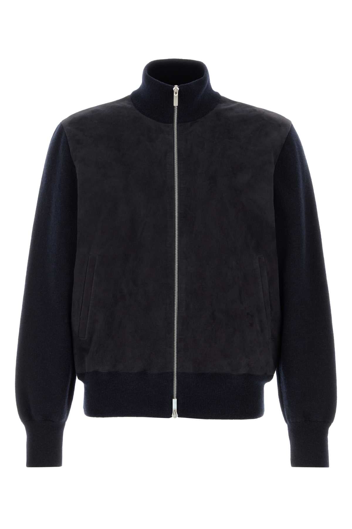 Salvatore Ferragamo Men Navy Blue Wool Cardigan
