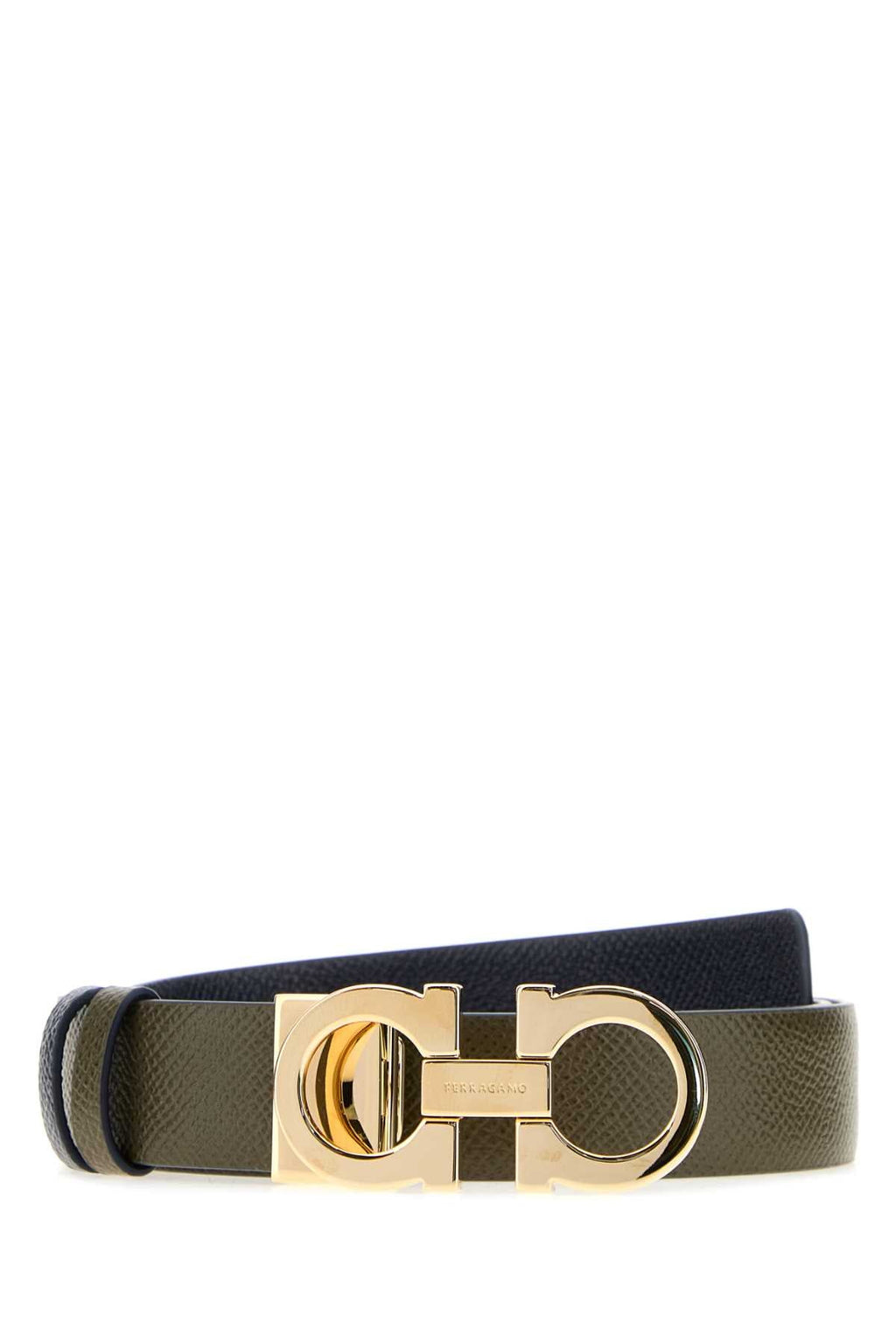 Salvatore Ferragamo Women Army Green Leather Reversibile Belt