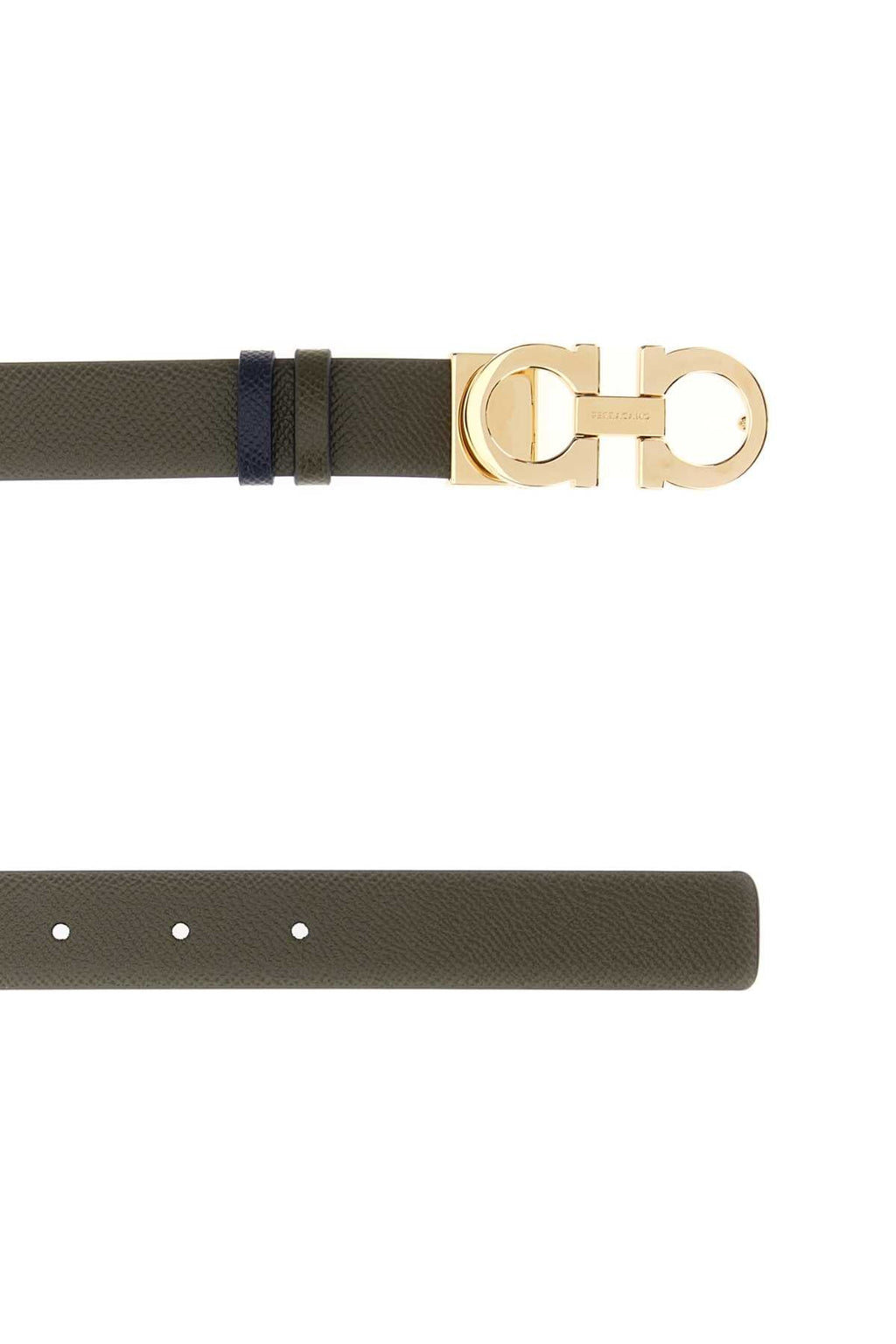 Salvatore Ferragamo Women Army Green Leather Reversibile Belt
