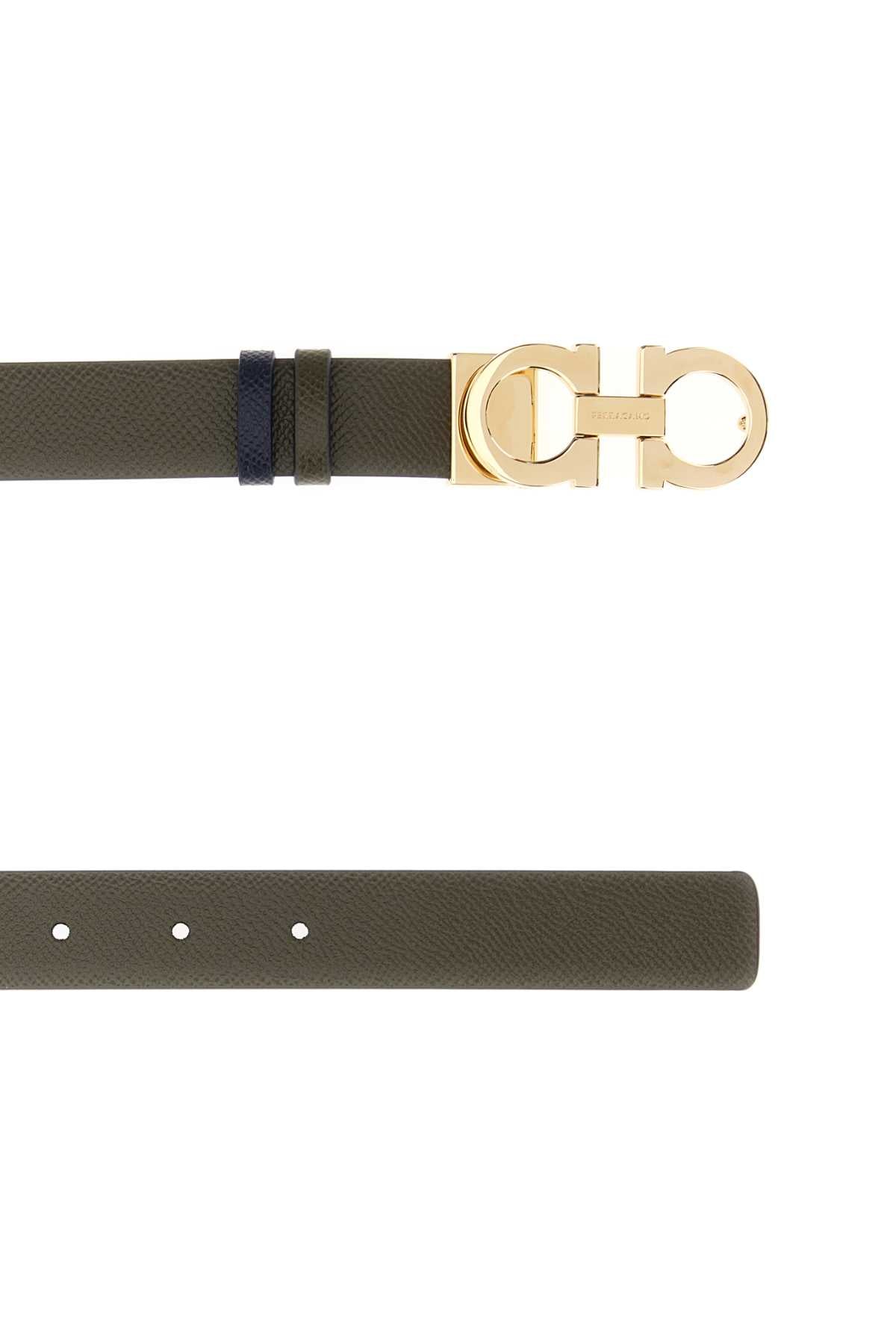 Salvatore Ferragamo Women Army Green Leather Reversibile Belt
