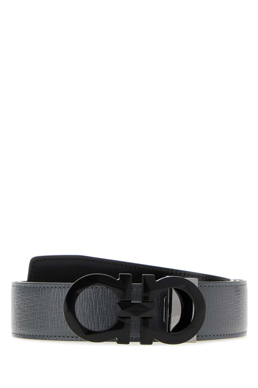 Salvatore Ferragamo Men Dark Grey Leather Reversible Belt