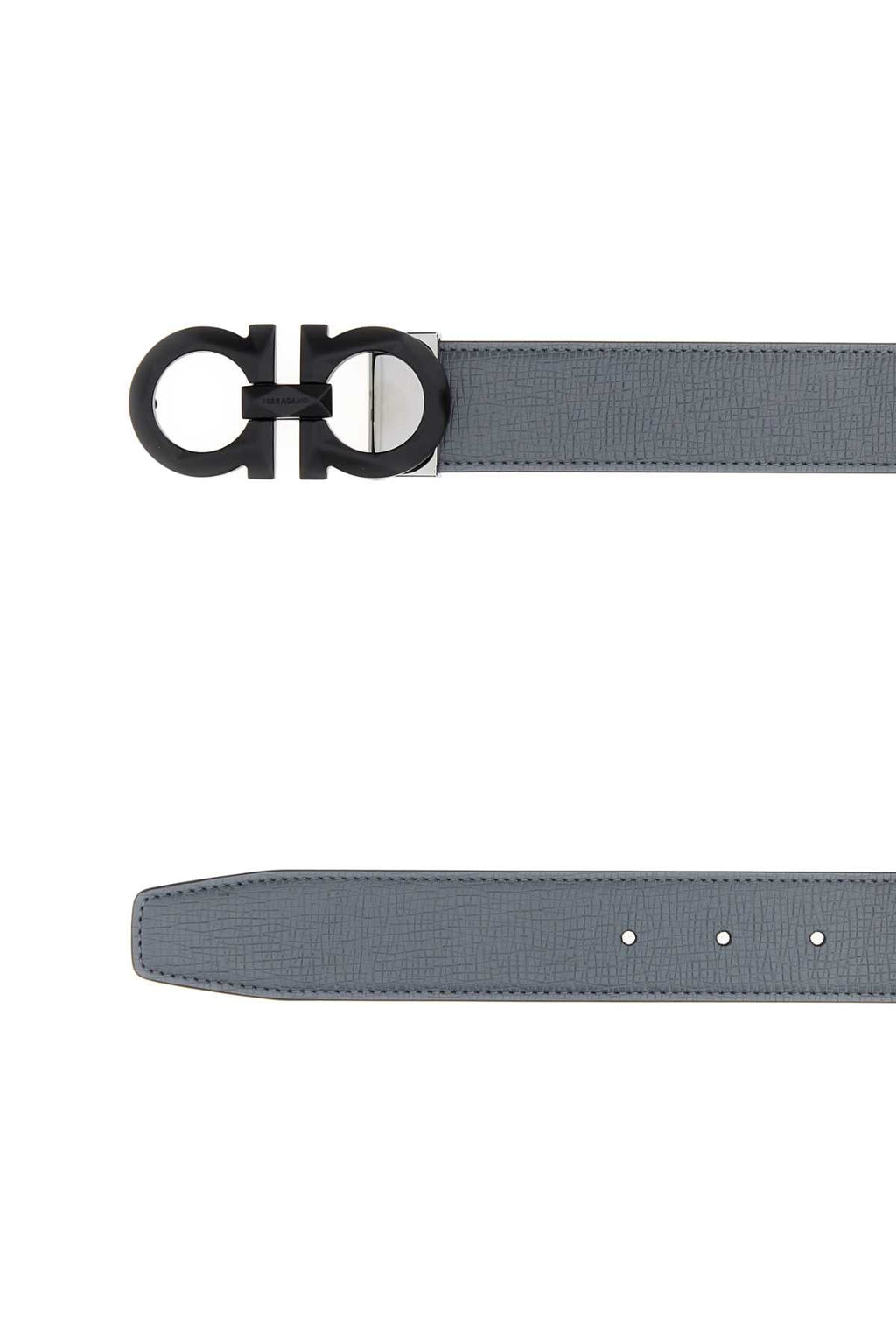Salvatore Ferragamo Men Dark Grey Leather Reversible Belt