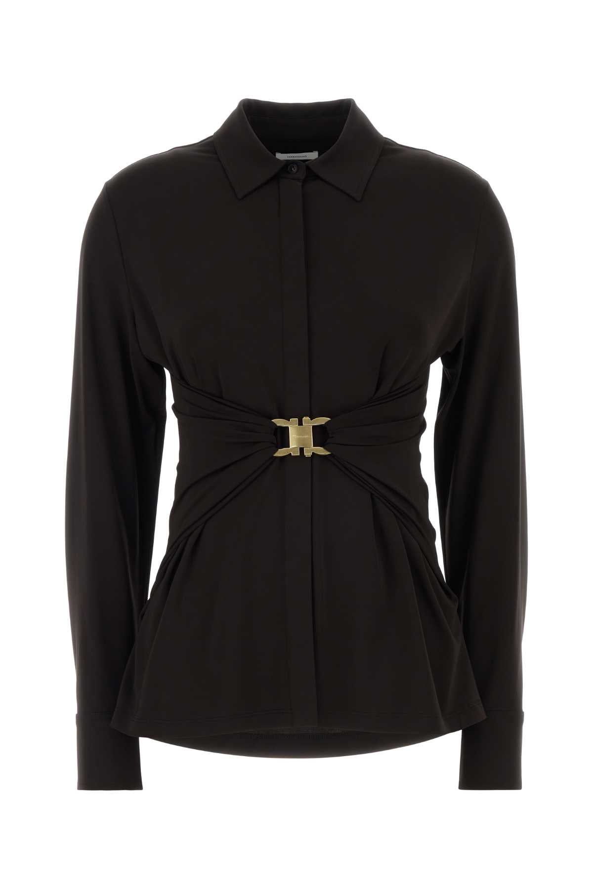 Salvatore Ferragamo Women Dark Brown Stretch Viscose Shirt