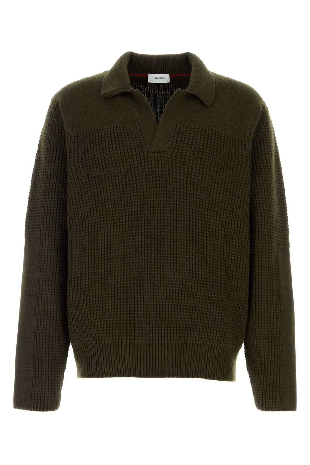 Salvatore Ferragamo Men Olive Green Wool Sweater
