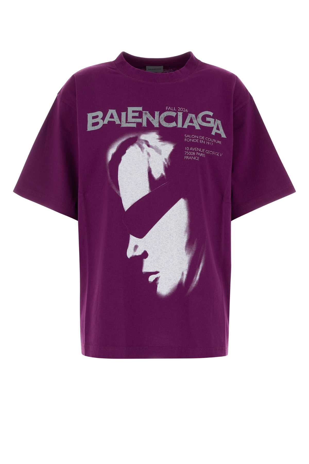 Balenciaga Women Purple Cotton Oversize T-Shirt