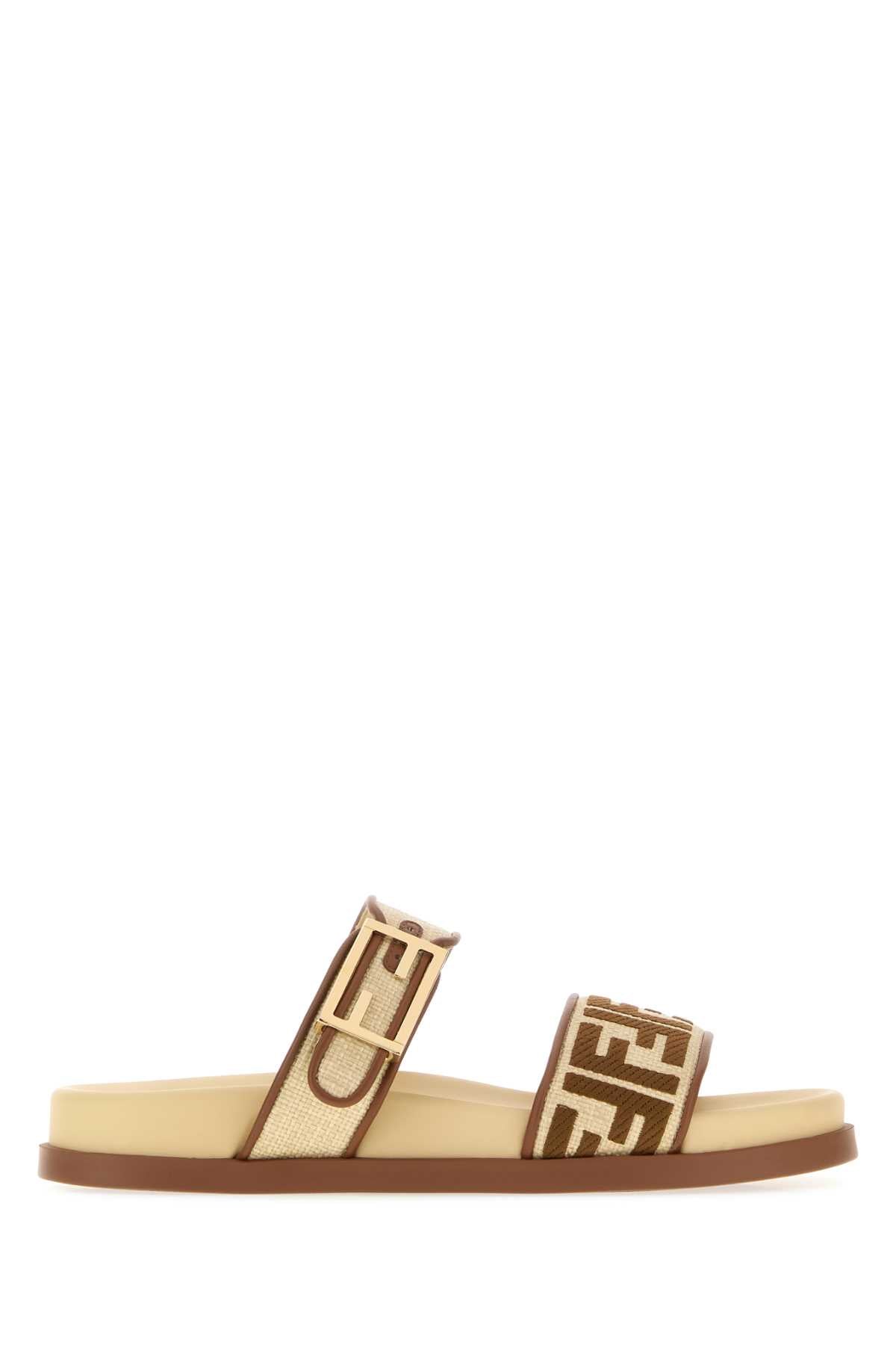 Fendi Women Two-Tone Raffia Fendi Feel Slippers