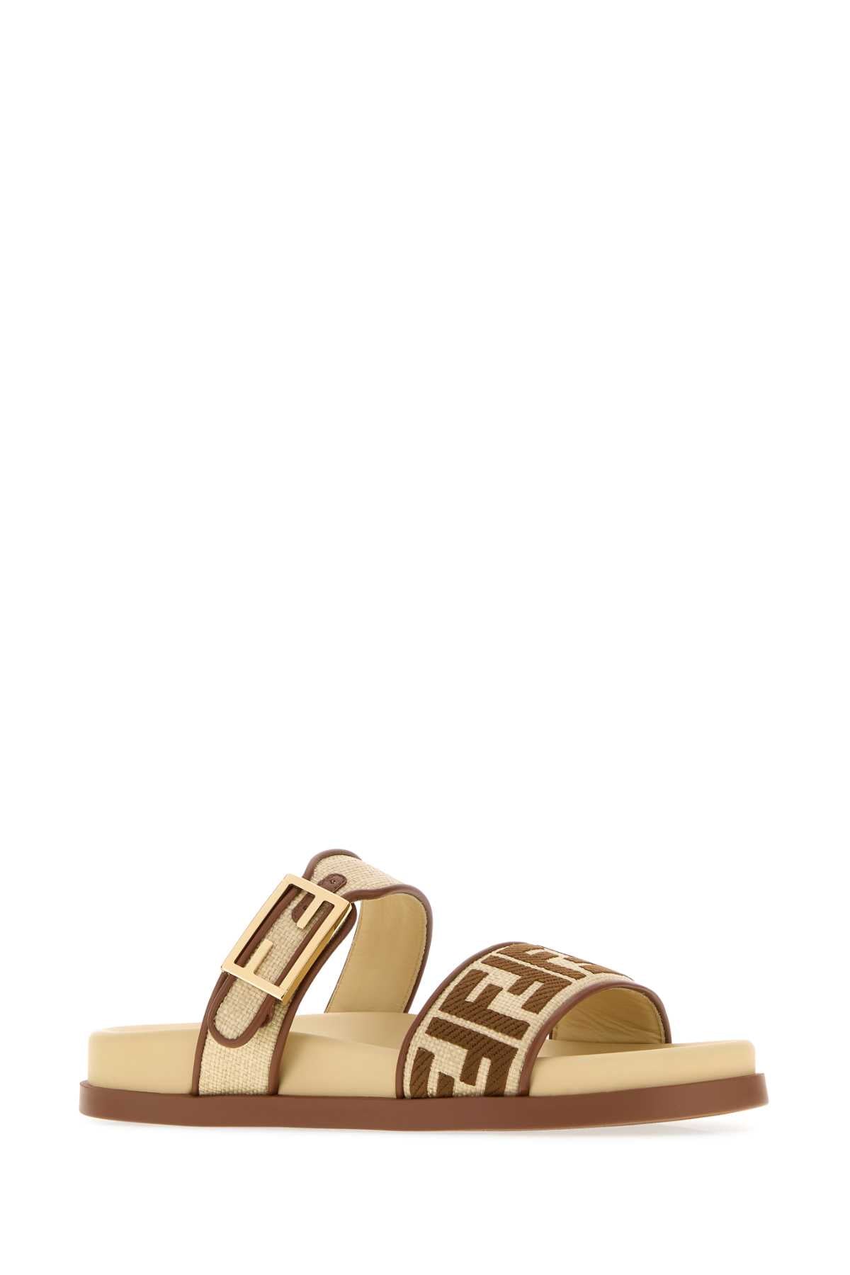 Fendi Women Two-Tone Raffia Fendi Feel Slippers