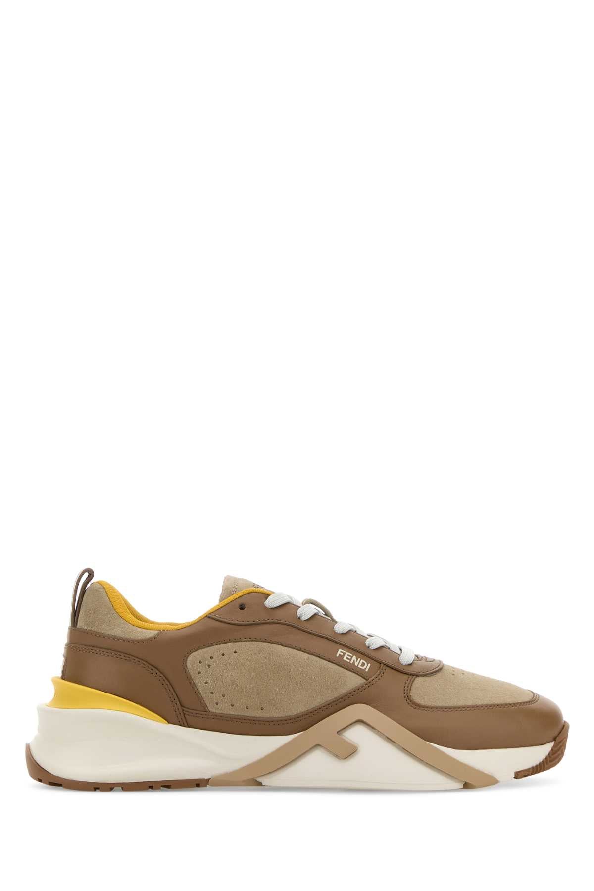 Fendi Men Two-Tone Leather And Suede Fendi Flow Sneakers