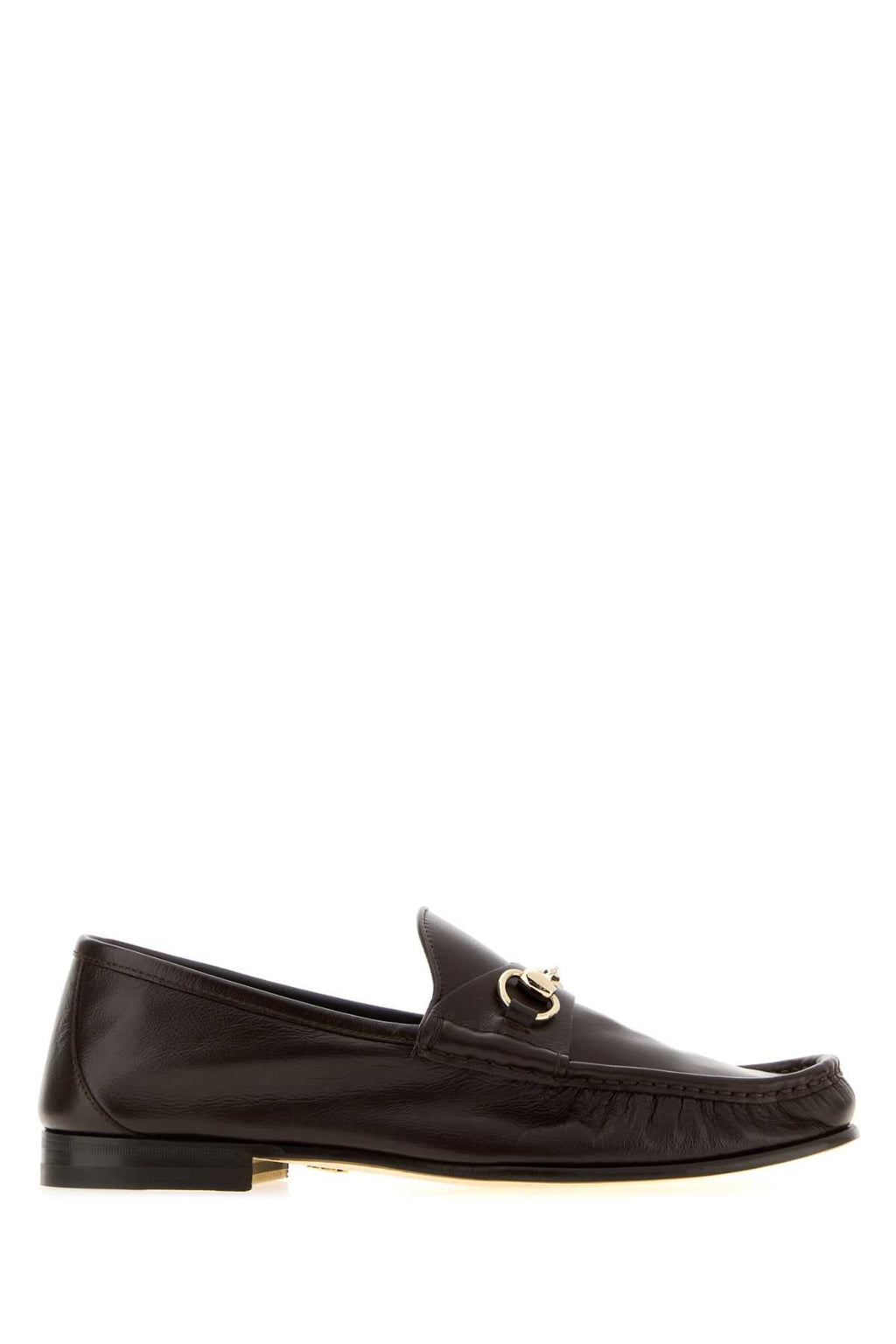 Gucci Men Dark Brown Leather Gucci Lugano Loafers