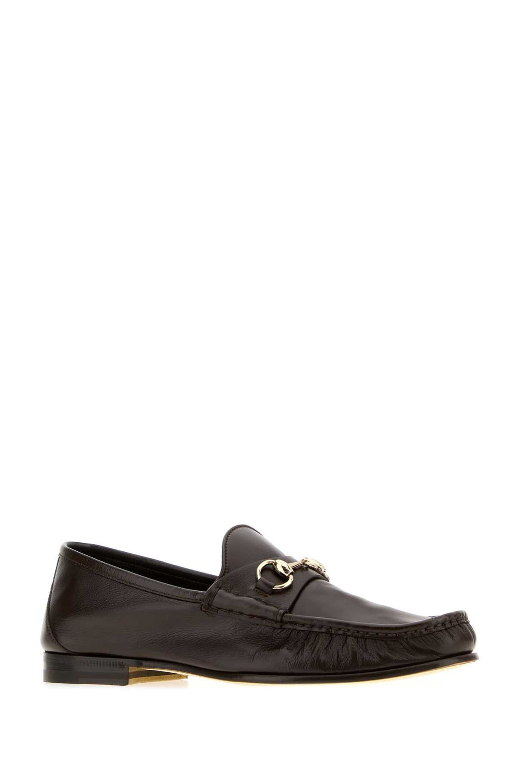 Gucci Men Dark Brown Leather Gucci Lugano Loafers
