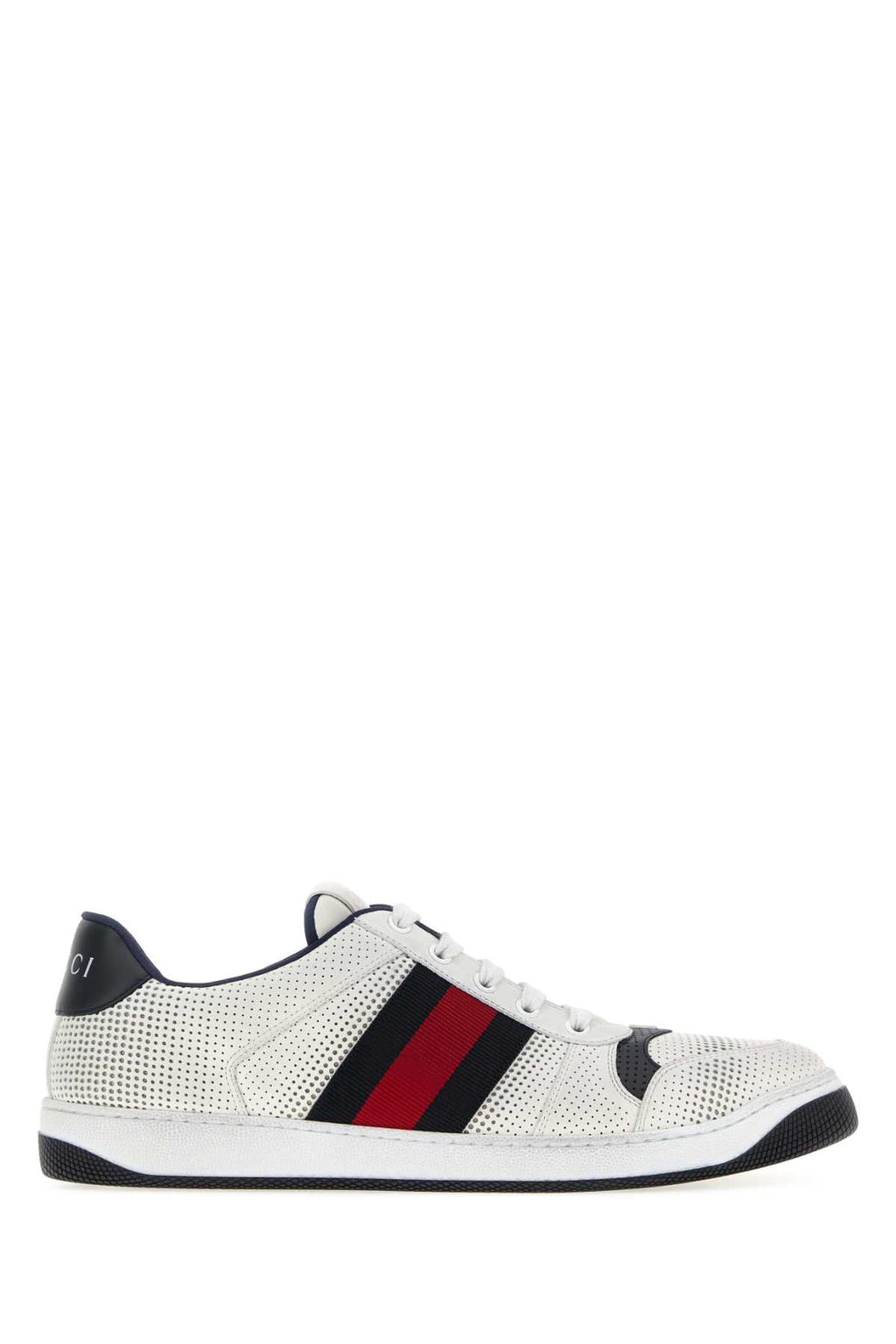 Gucci Men White Leather Screener Sneakers