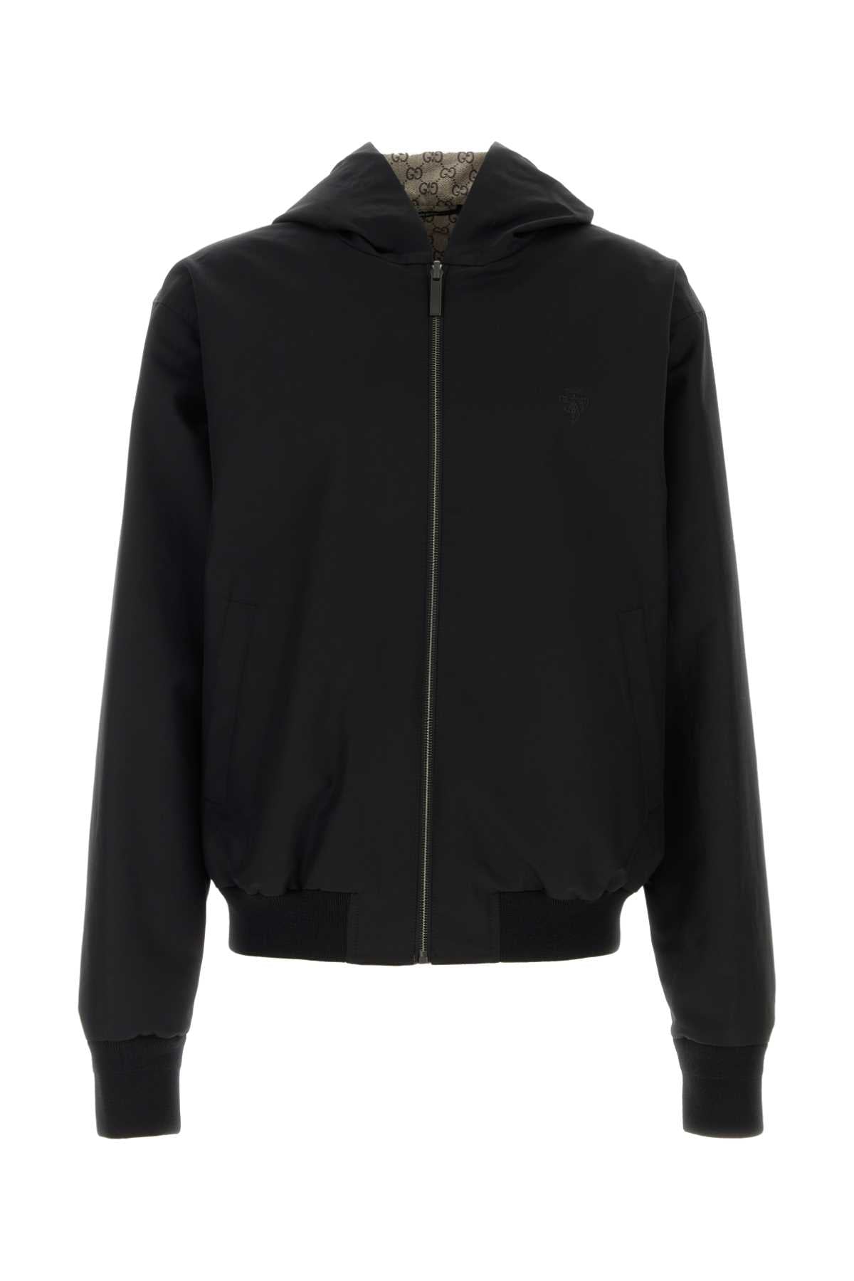 Gucci Men Black Cotton Reversible Jacket