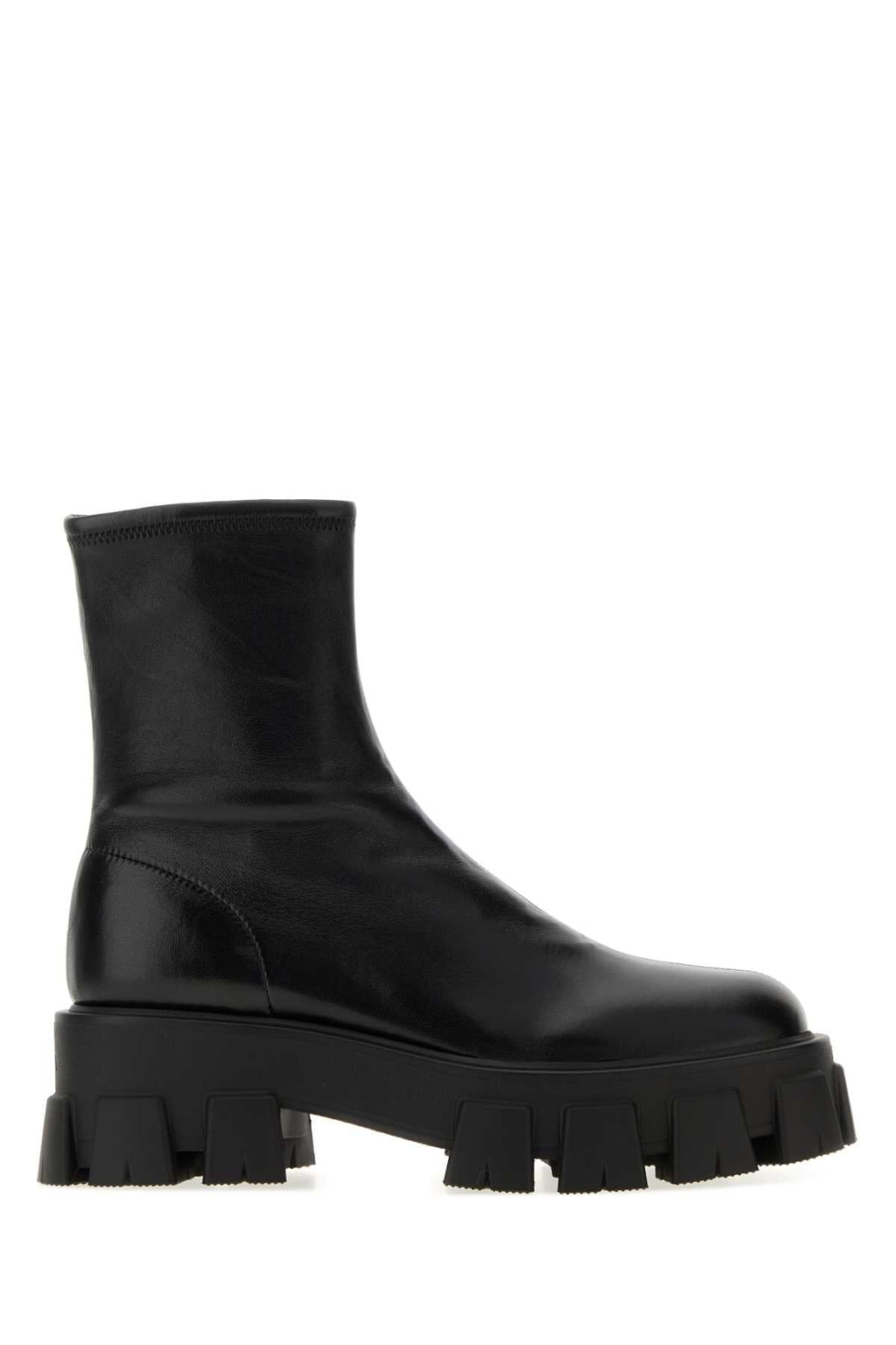 Prada Women Black Nappa Leather Monolith Ankle Boots