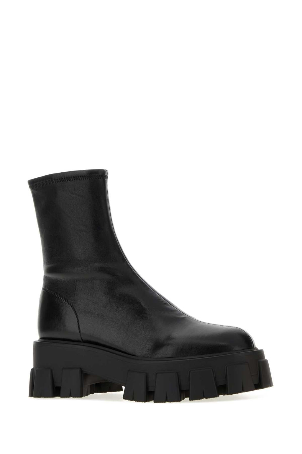 Prada Women Black Nappa Leather Monolith Ankle Boots