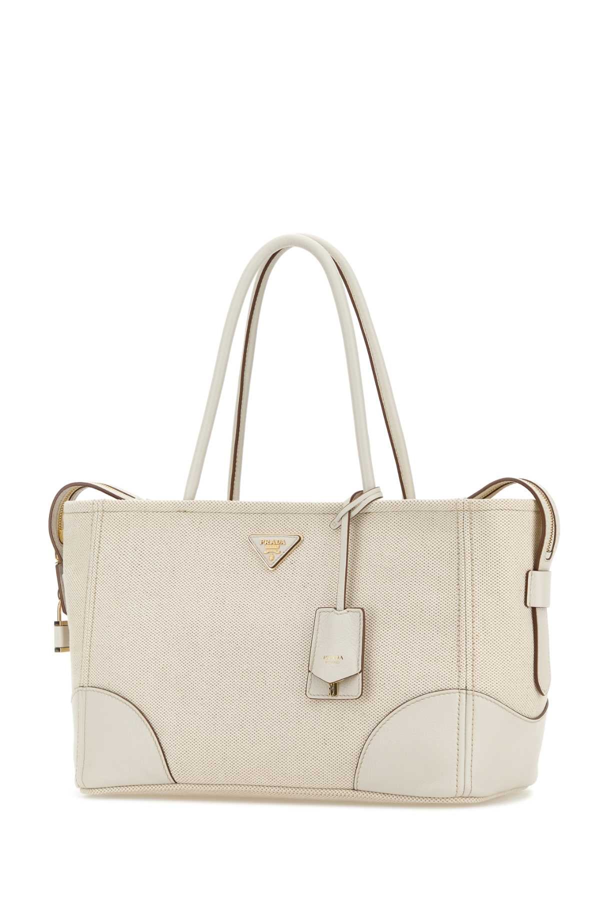 Prada Women White Canvas Large Shopping Bag
