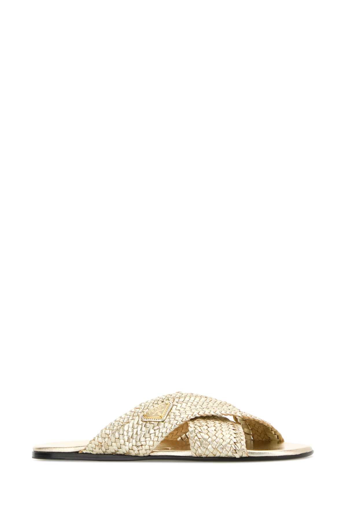 Prada Women Gold Leather Slippers