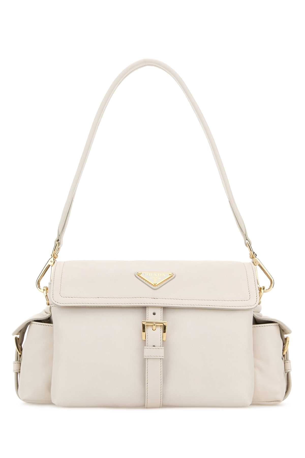 Prada Women Ivory Nappa Leather Prada Explore Shoulder Bag