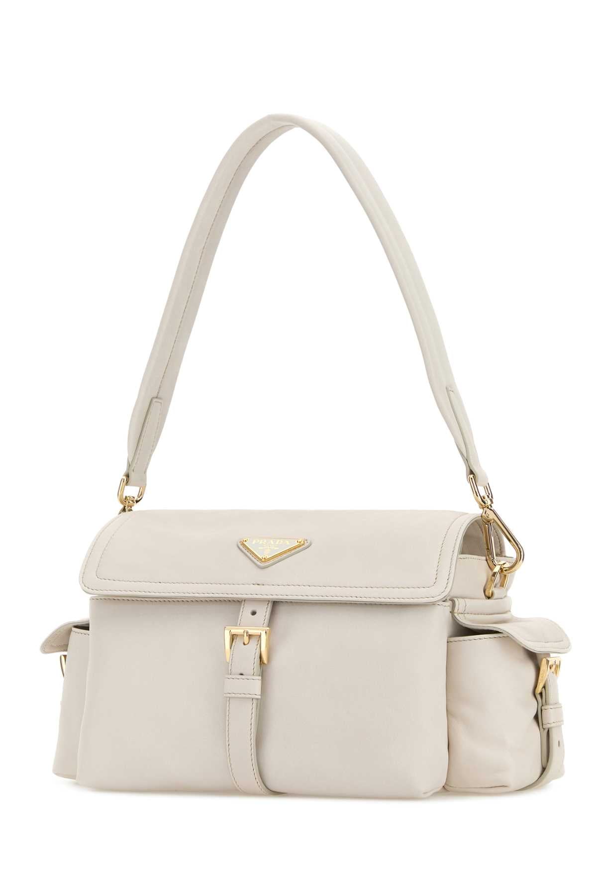 Prada Women Ivory Nappa Leather Prada Explore Shoulder Bag