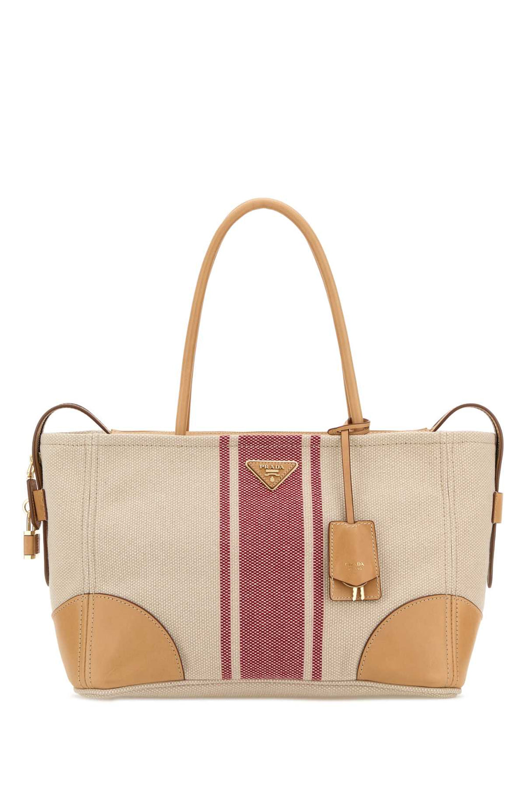 Prada Women Sand Canvas Large Shopping Bag