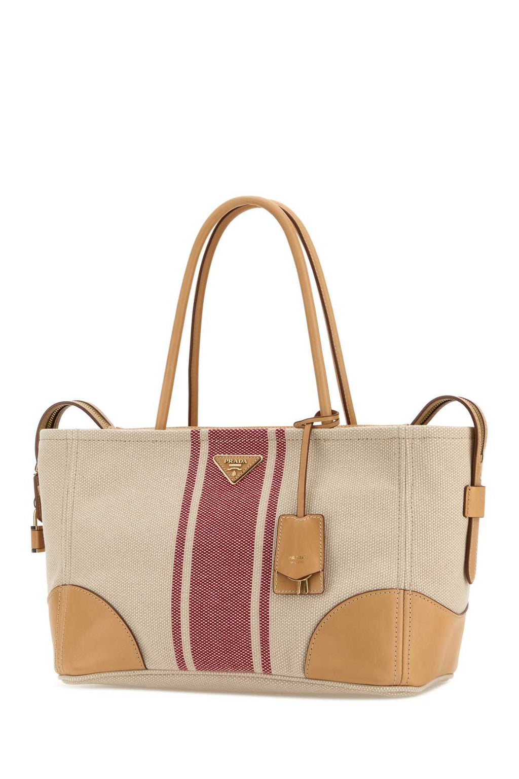 Prada Women Sand Canvas Large Shopping Bag