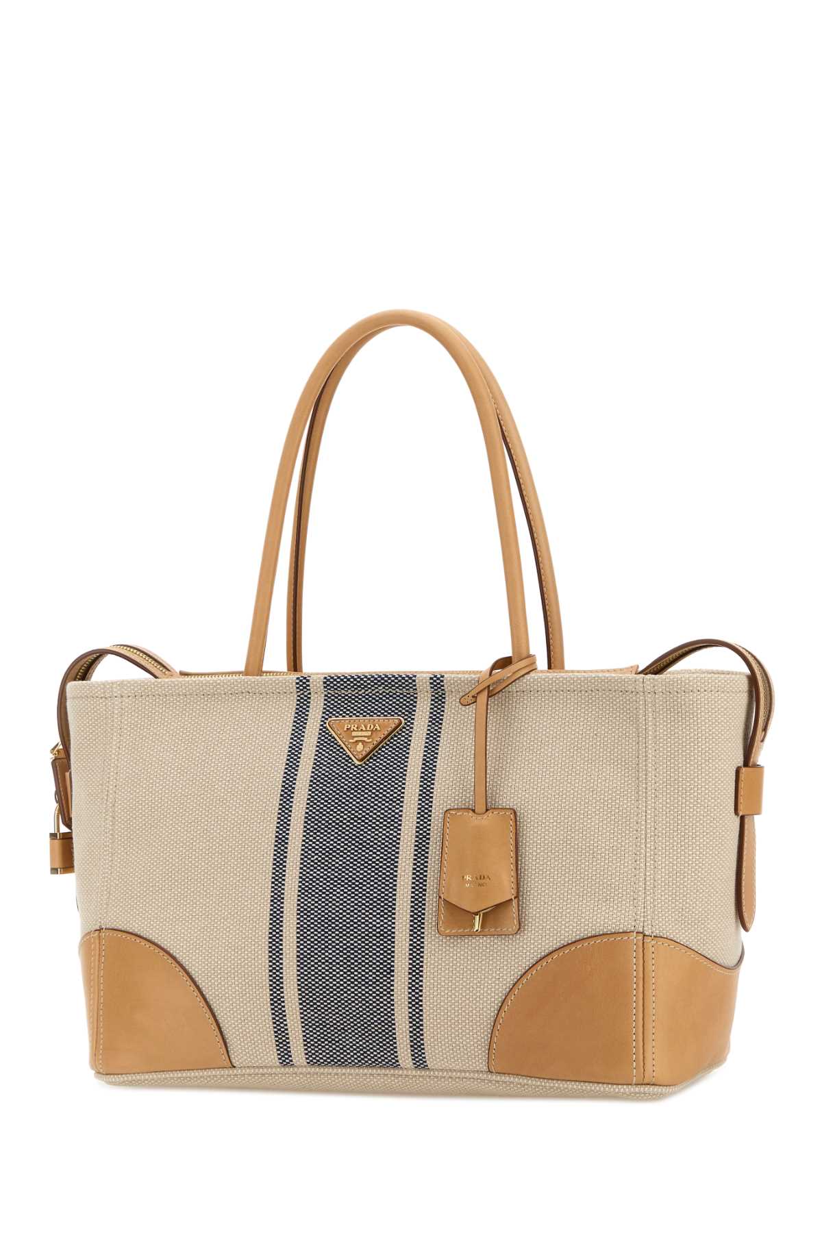 Prada Women Sand Canvas Large Shopping Bag
