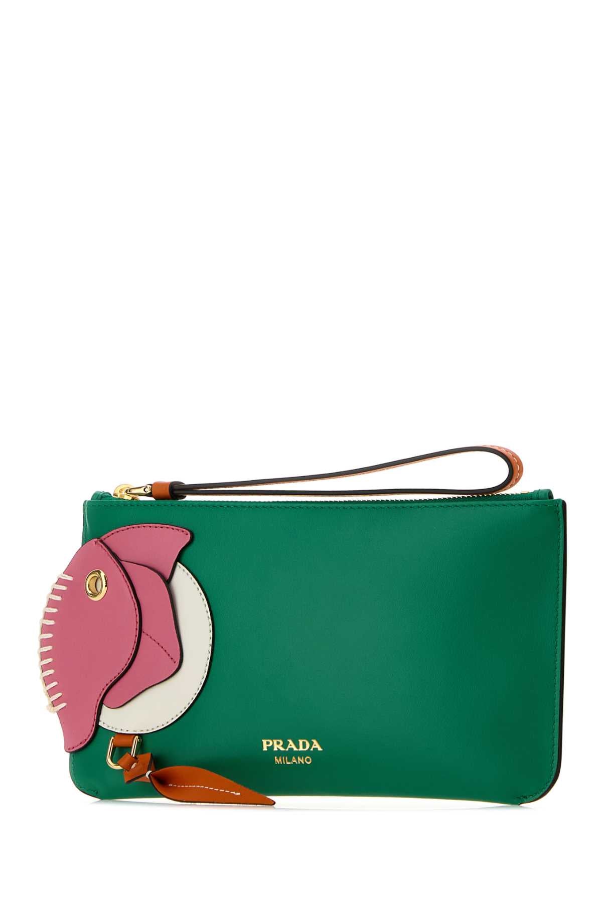 Prada Women Green Leather Pouch