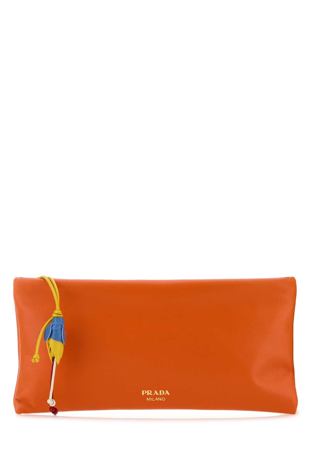 Prada Women Orange Nappa Leather Pouch