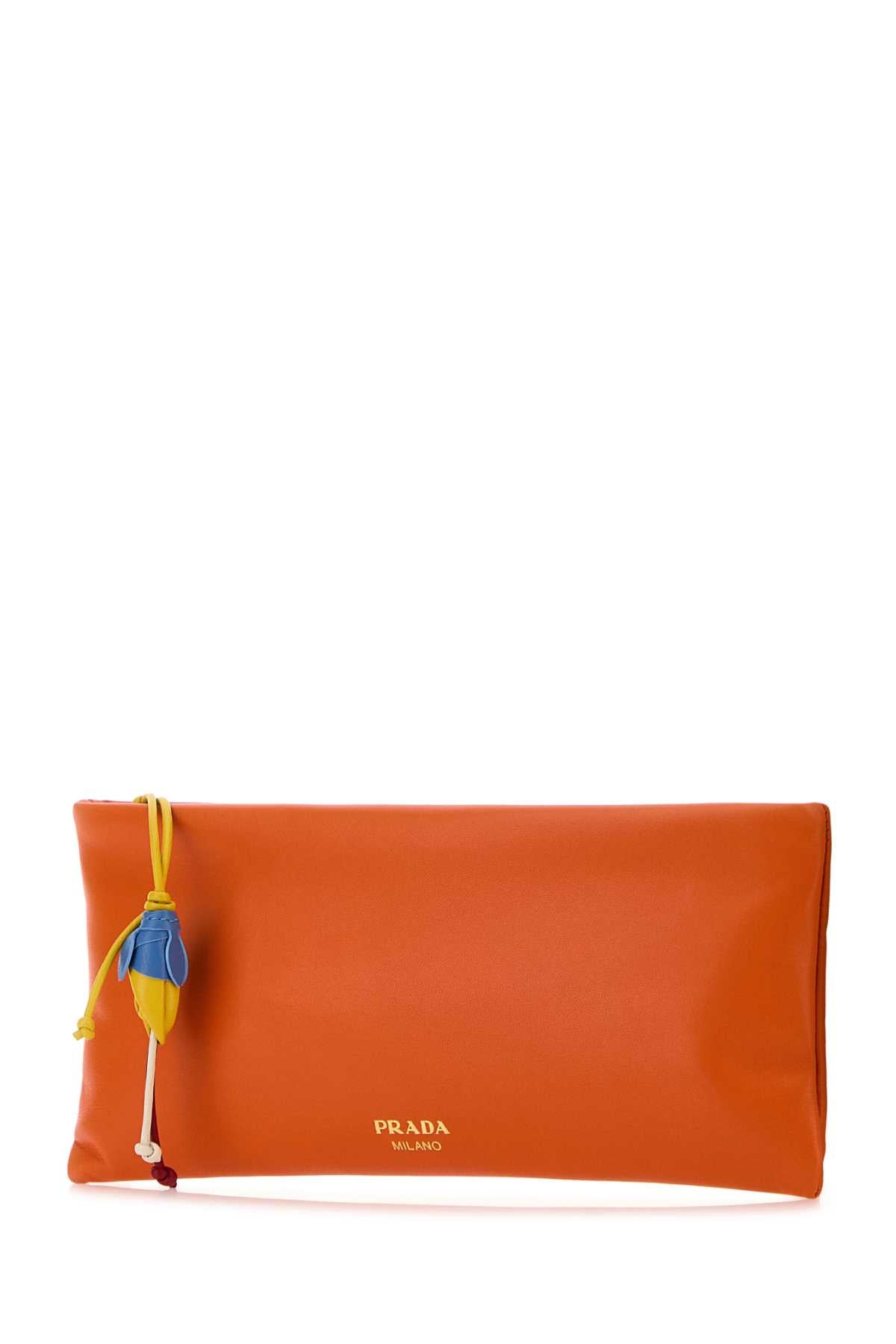 Prada Women Orange Nappa Leather Pouch