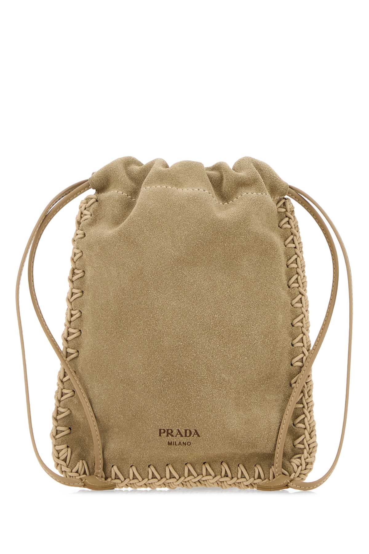 Prada Women Cappuccino Suede Phone Holder