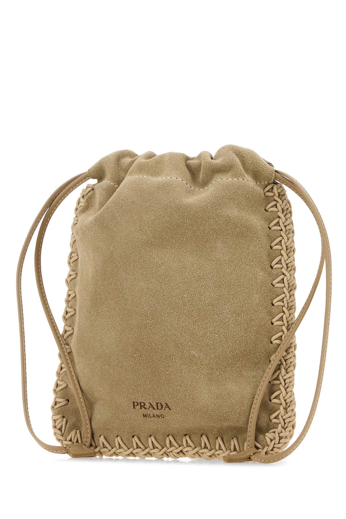 Prada Women Cappuccino Suede Phone Holder