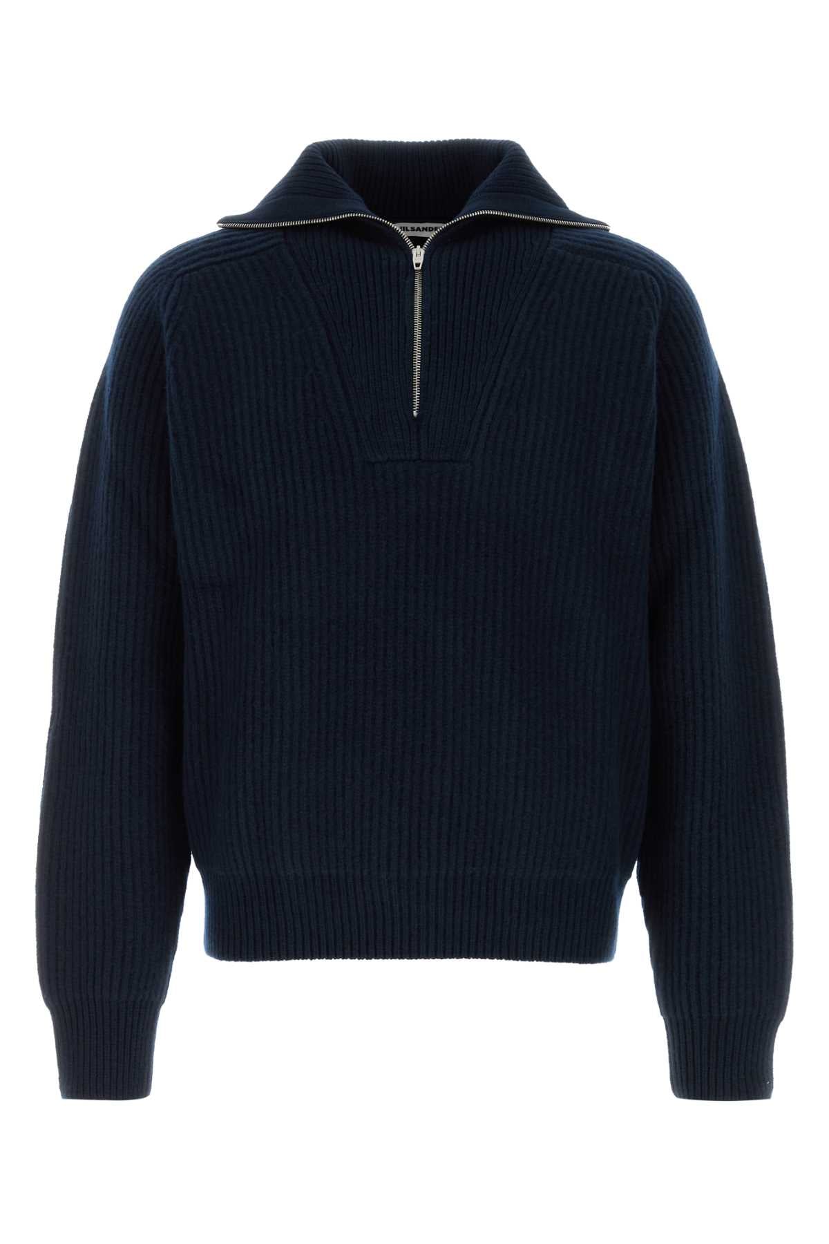 Jil Sander Men Navy Blue Wool Polo Shirt