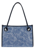 Etro Women Embroidered Denim Small Eyes Shopping Bag