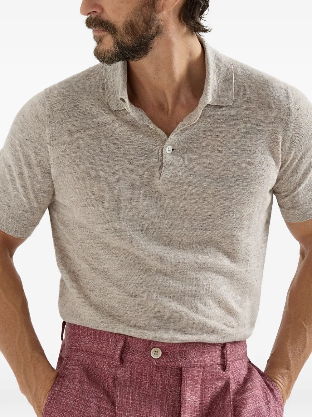 Brunello Cucinelli Men Linen And Cotton Knit Polo