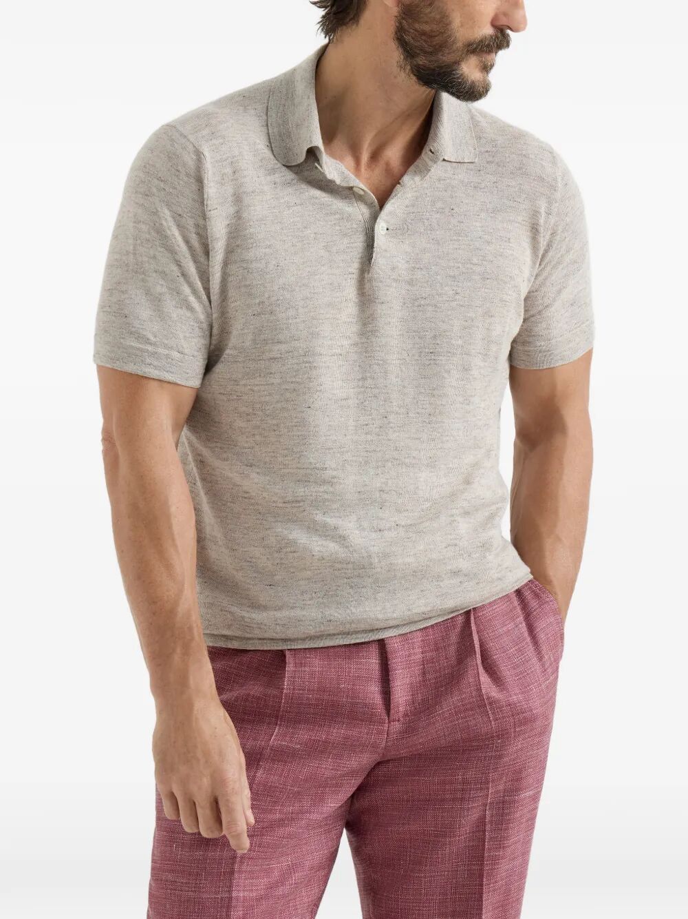Brunello Cucinelli Men Linen And Cotton Knit Polo