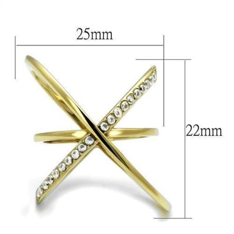 IP Gold(Ion Plating) Stainless Steel Ring with AAA Grade CZ in Clear