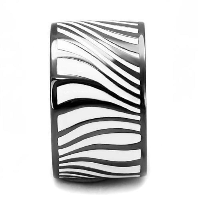 IP Light Black Stainless Steel Ring with Epoxy in White