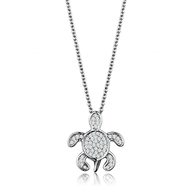 Rhodium Brass Chain Pendant with AAA Grade CZ in Clear