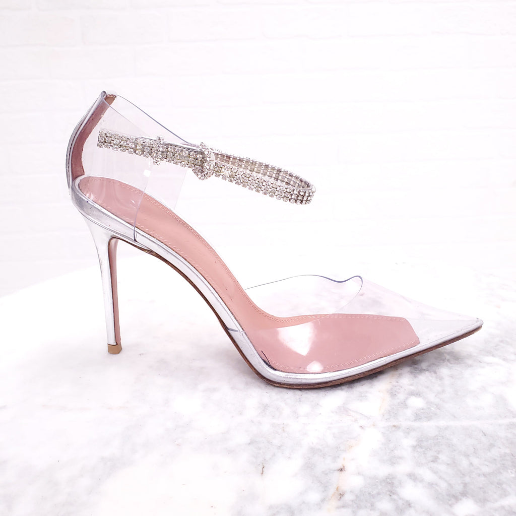 AMINA MUADDI PVC CRYSTAL STRAP HEELS - SIZE 36