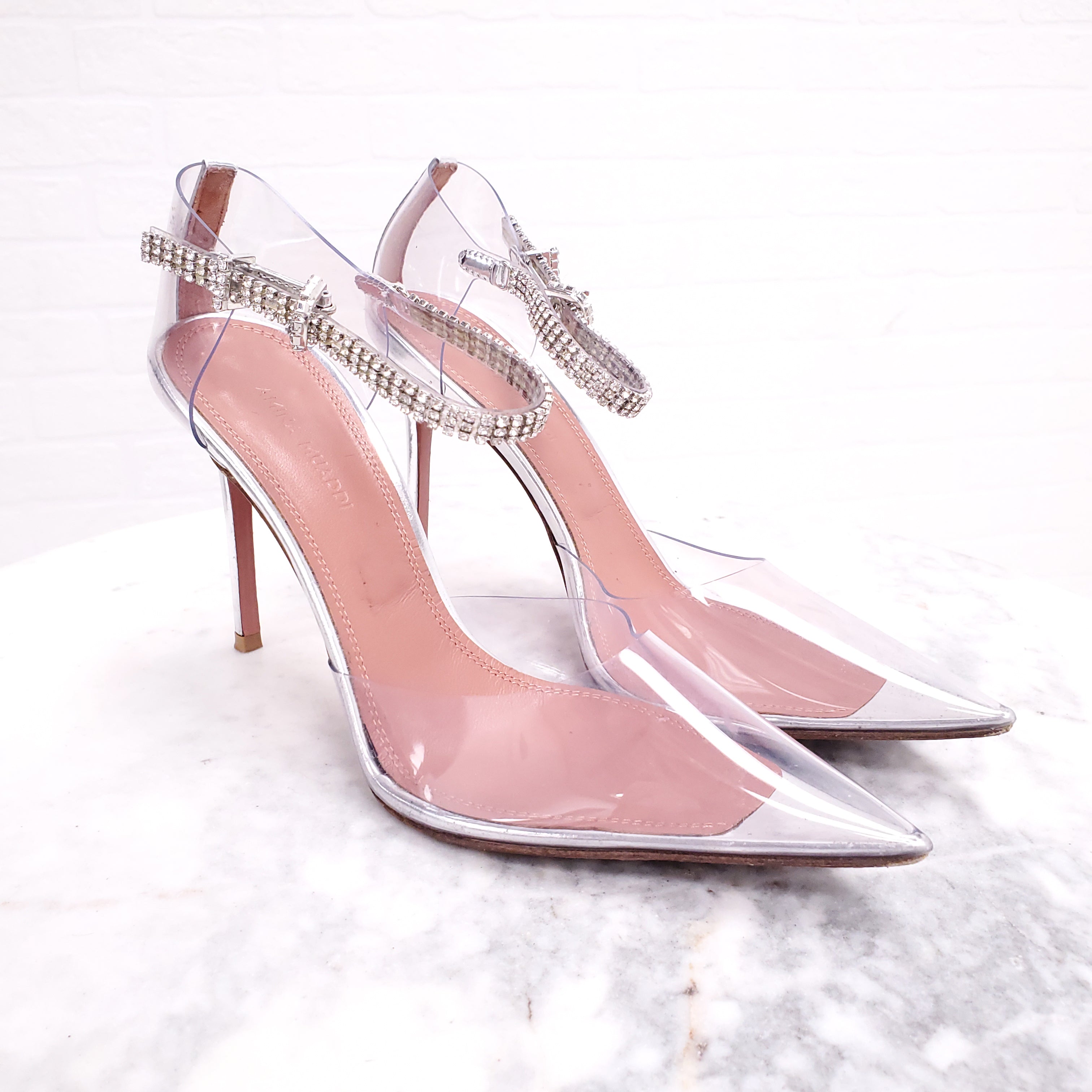 AMINA MUADDI PVC CRYSTAL STRAP HEELS - SIZE 36