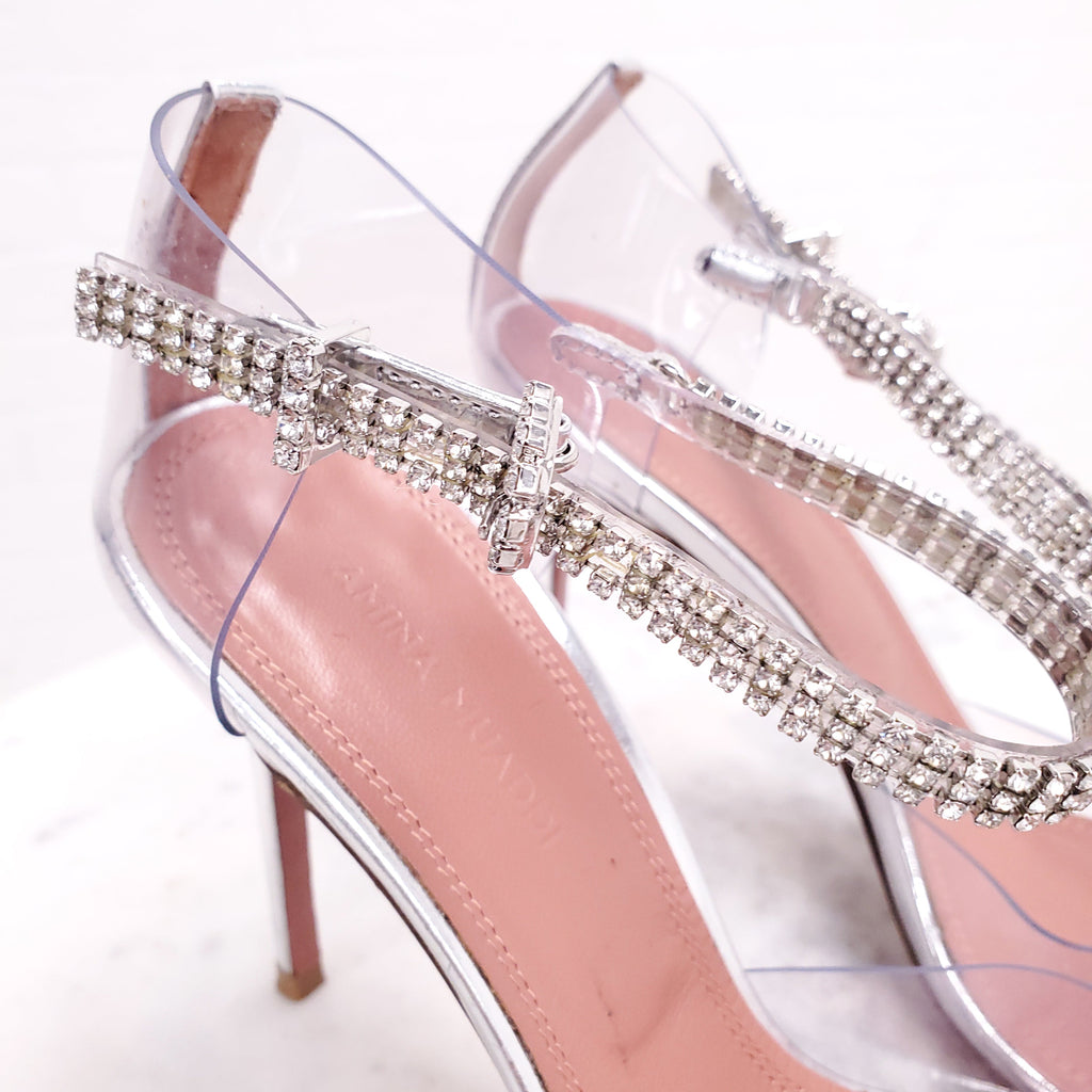 AMINA MUADDI PVC CRYSTAL STRAP HEELS - SIZE 36